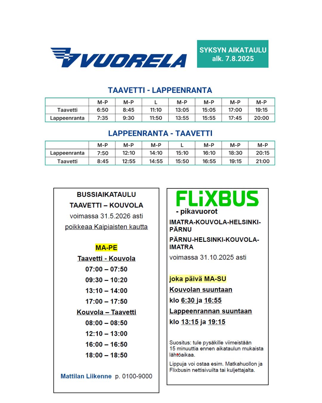 Linja-autojen aikataulut