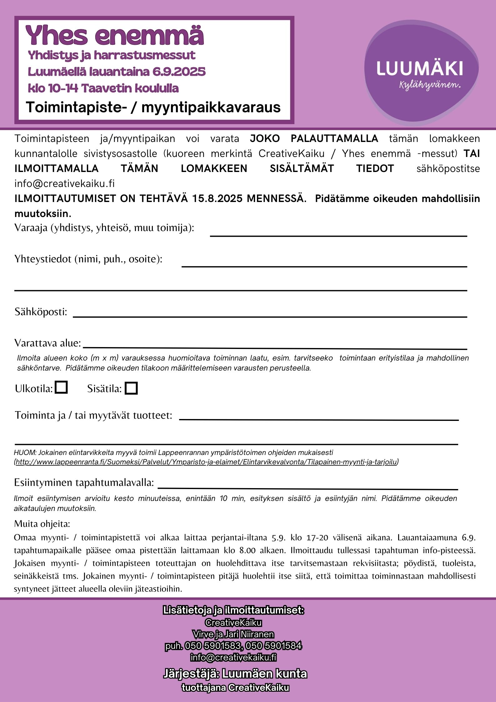 Yhes enemmä -ilmoittautumislomake